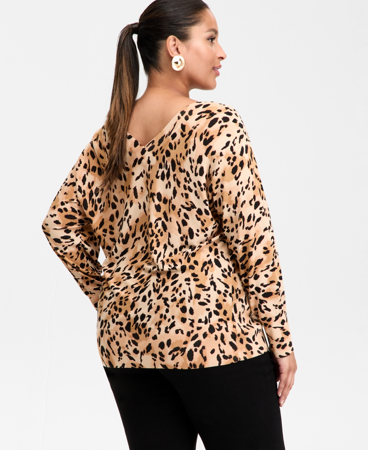 Inc International Concepts Plus Size Animal Print V-neck Sweater, Macy's Exclusive In Animal Print