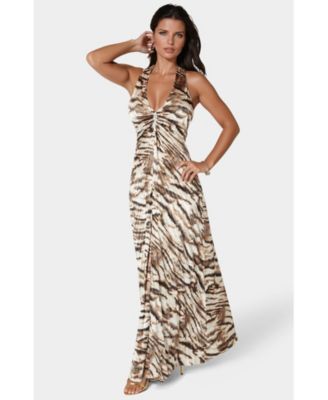 Women's Print Satin Pleat Maxi Dress