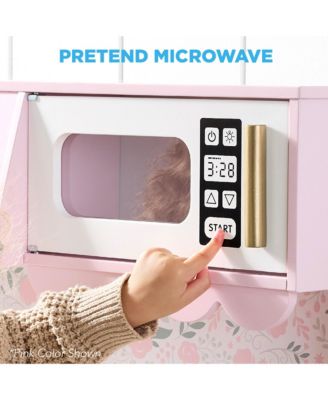 Wooden Cottage Kids Pretend Play Kitchen with 5 Accessories and Toy Storage