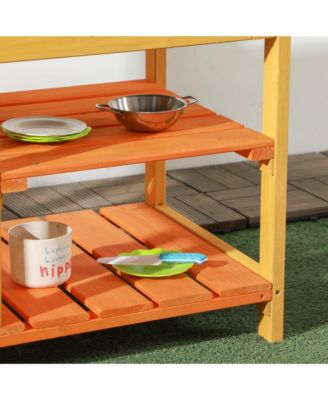Mud Kitchen Outdoor Kitchen Playset for Kids Wooden with Realistic Play Kitchen Toys, Faucet and Sink, Storage Shelves