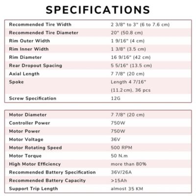 Electric Bicycle Motor Conversion Kit for 20" 750W 36V E-bike Rear Wheel