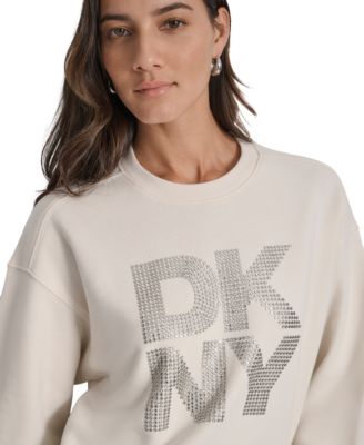 Women's Rhinestone Logo Cotton Crewneck Sweatshirt