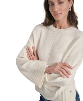 Women's Long Sleeve Bell Sleeve  Relaxed Crewneck Sweater