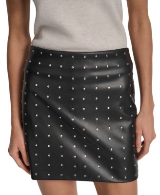 Women's Embellished Faux Leather Mini Skirt