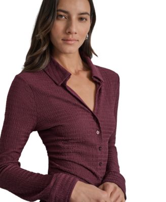 Women's Textured Collared Button-Front Top