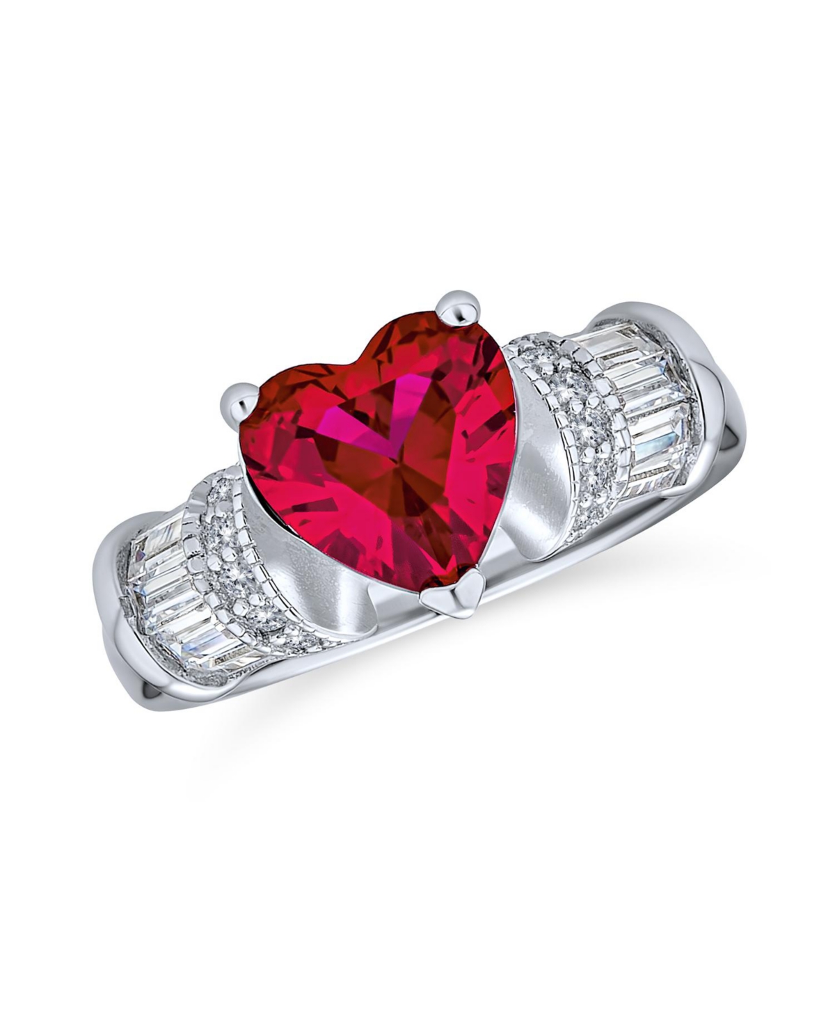 Art Deco Style 2.5CT Red Pink Heart Solitaire Cz Promise Ring Sterling Silver - Dark red