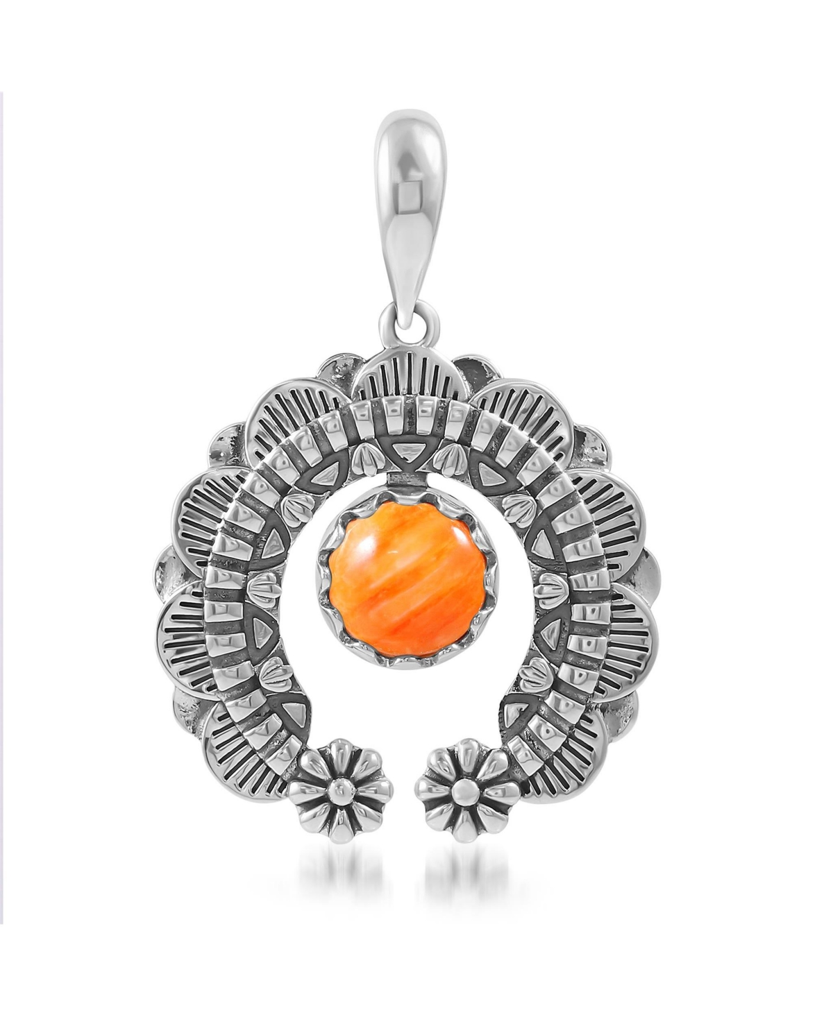 Sterling Silver Orange Spiny Oyster Round Cut Naja Pendant Enhancer