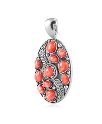 Sterling Silver Red Spiny Oyster Oval Leaf Pendant Enhancer