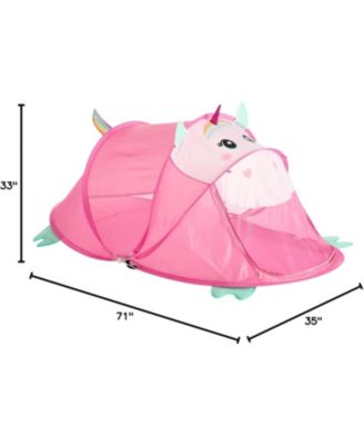Figural Unicorn Pop Up Portable Play Tent with Carry Case, 71" L x 35" w x 33" H, Pink