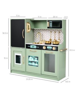 Pretend Play Kitchen Wooden Toy Set for Kids w/ Telephone, Utensils, Oven, Microwave