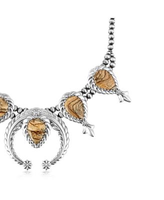 Sterling Silver Picture Jasper Pear-Cut Squash Blossom Necklace, 17 to 20 Inches