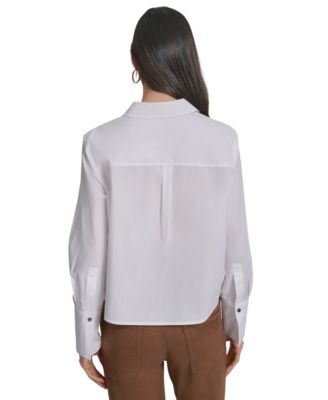 Women's Collared Cotton Poplin Zip-Front Shirt