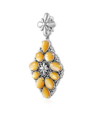 Sterling Silver Yellow Mother of Pearl Diamond Shaped Cluster Pendant Enhancer