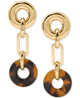 kate spade new york - Gold-Tone Interlock Tortoise Linear Earrings