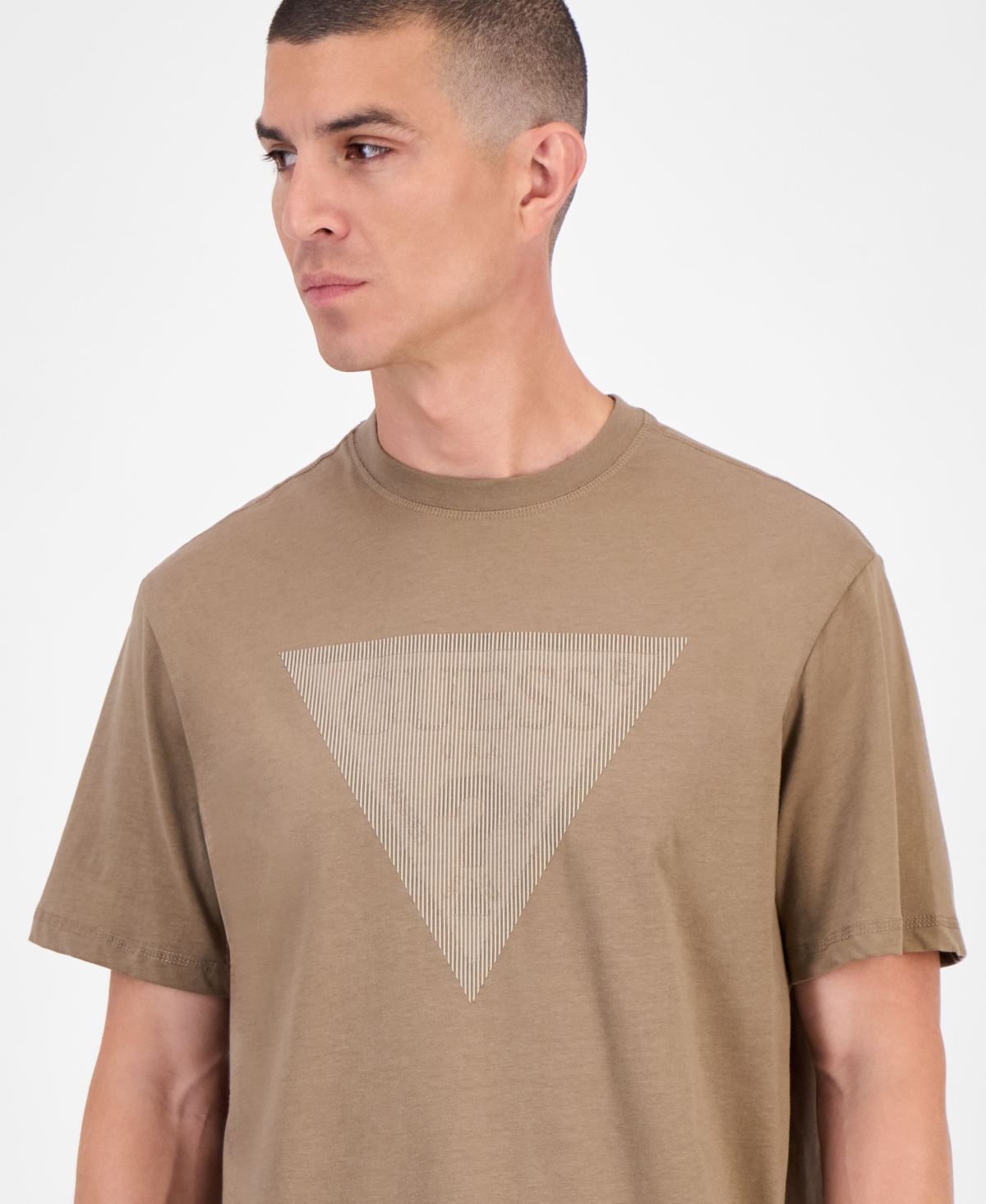 Guess Triangle Logo Short Sleeve Crewneck T-shirt In Brown