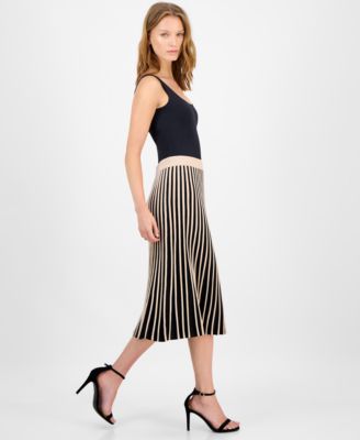 Women's Striped Pull-On Flared Midi Skirt