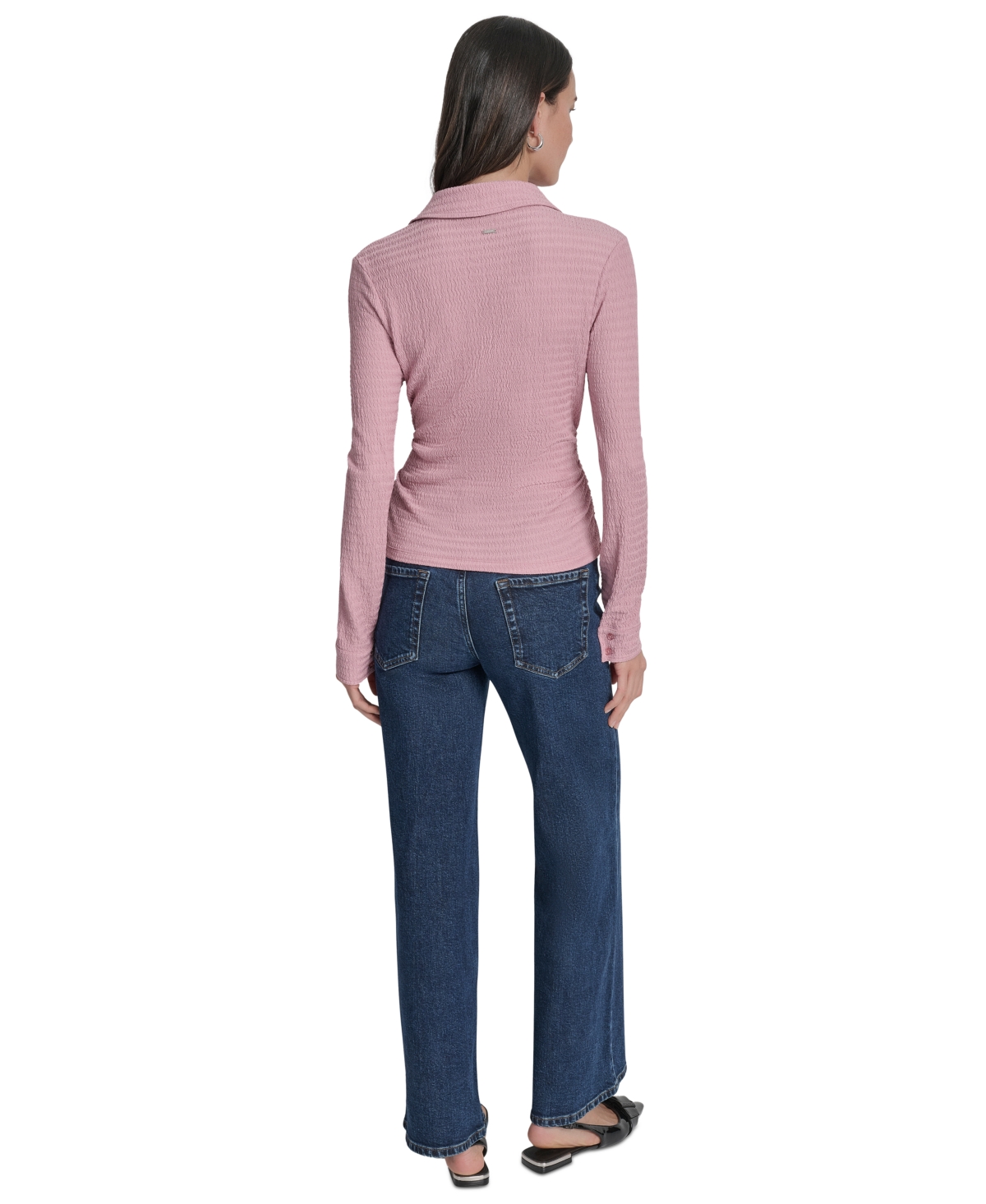 Dkny Jeans Women's Textured Collared Button-front Blouse In Pink