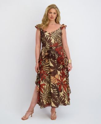 Siena - Plus Size Flutter-Sleeve Printed Chiffon Maxi Dress