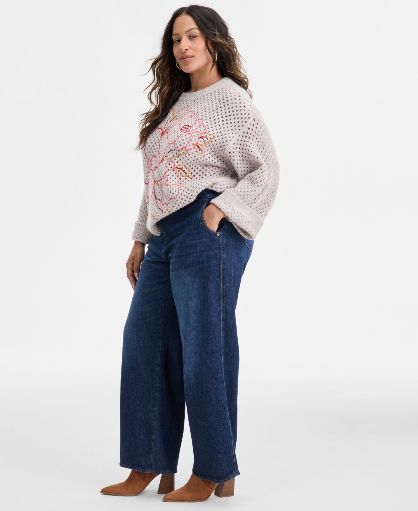 Женские джинсы Democracy Plus Size AbSolution Wide-Leg, цвет: Синий — фото 3