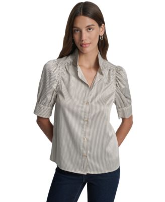 Women's Stand Collar Puff-Sleeve Shirt