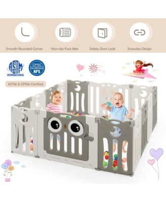 14-Panel Baby Playpen Kids Activity Center Foldable Play Yard w/ Lock Door