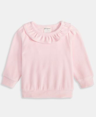 First Impressions - Baby Girls Long-Sleeve Ruffle-Neck Velour Top