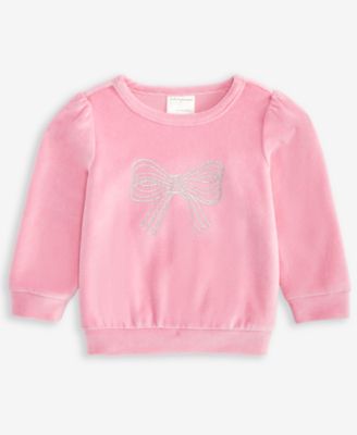 First Impressions - Baby Girls Long-Sleeve Glitter-Bow Velour Top