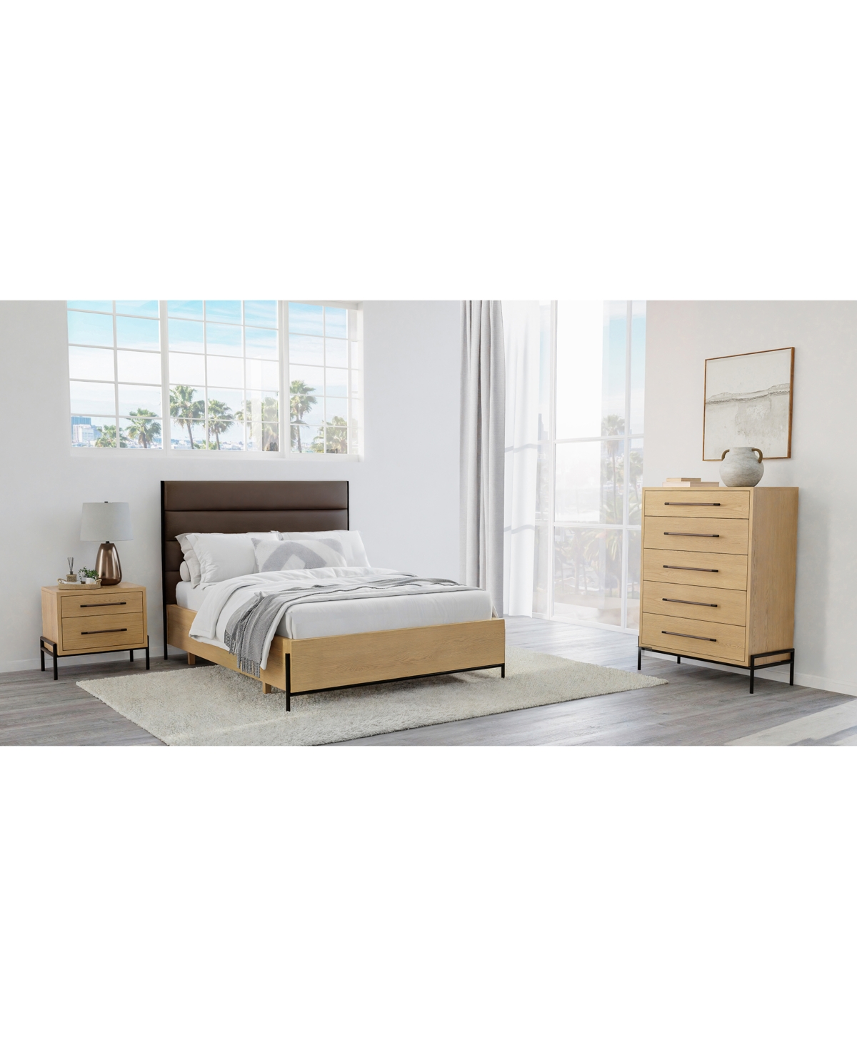 Macy's Linstead 3-pc. Queen Upholstered Set (bed, Chest & Nightstand), Created For  In Transparent