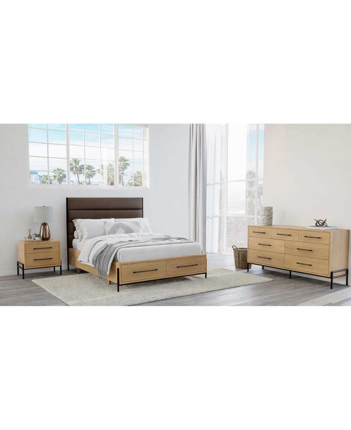 Macy's Linstead 3-pc. Queen Upholstered Storage Set (bed, Dresser & Nightstand), Created For  In Transparent