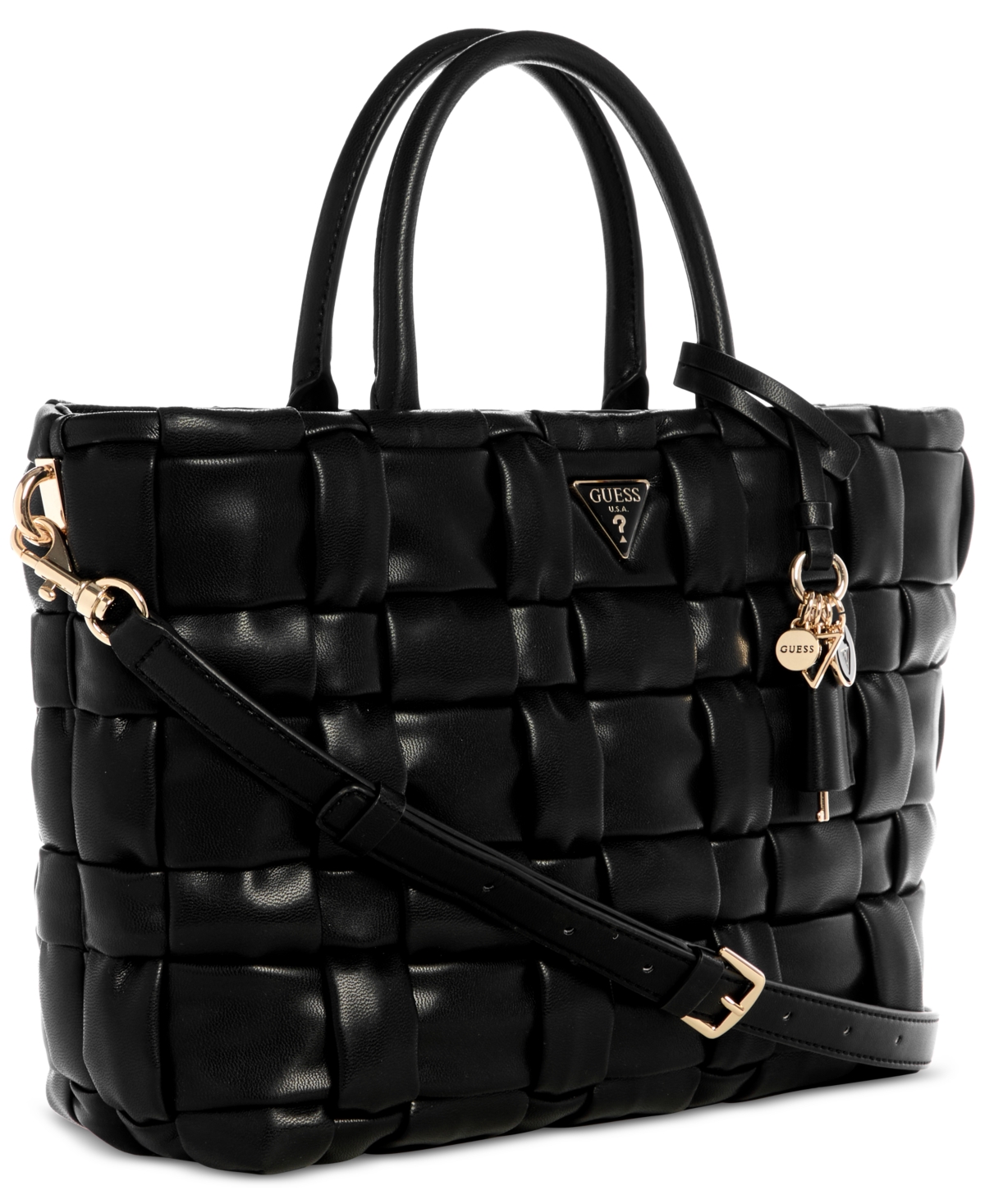 Guess Marion Quilted Large Satchel Bag In Black