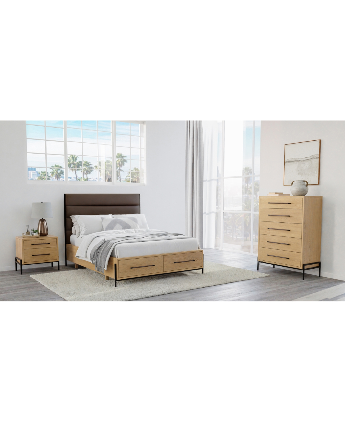 Macy's Linstead 3-pc. Queen Upholstered Storage Set (bed, Chest & Nightstand), Created For  In Transparent