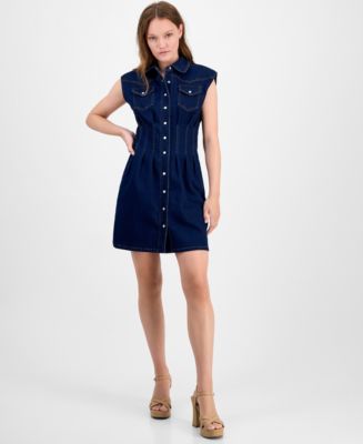 en saison denim dress En Saison June Belted Denim Minidress In Indigo Denim - 60% Off