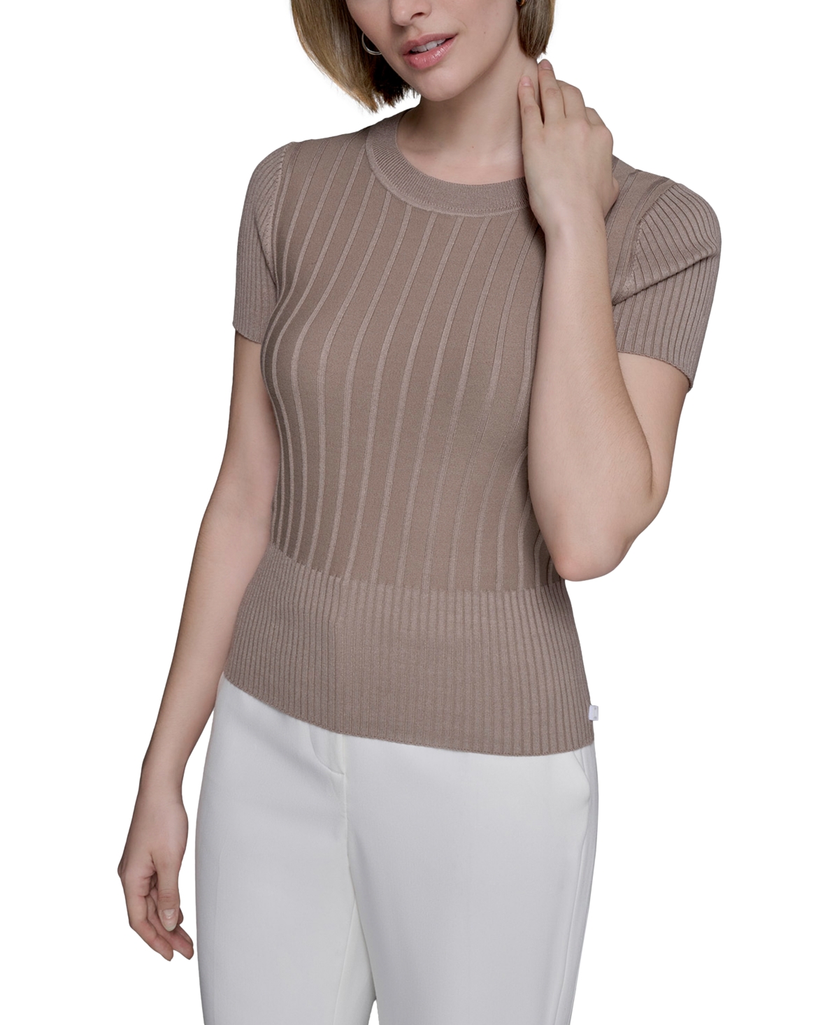 Karl Lagerfeld Women's Ribbed Short-sleeve Sweater In Multi