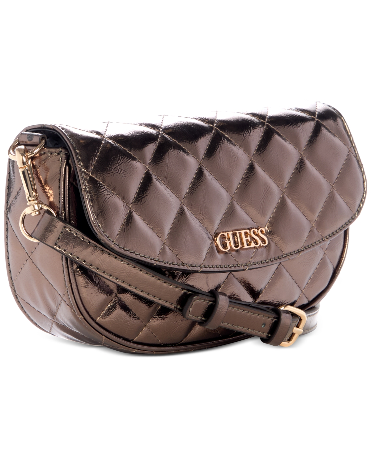Guess Tinsley Small Quilted Flap Shoulder Bag In Silver