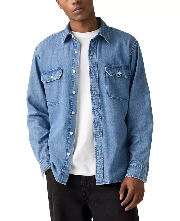 Men's Relaxed-Fit Long-Sleeve Button-Front Worker Shirt
