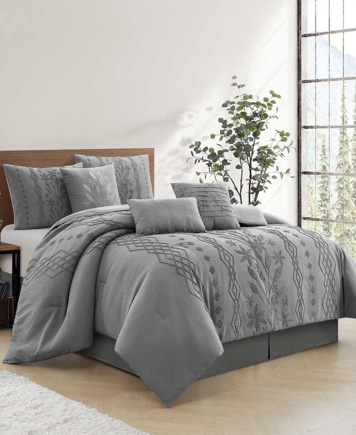 Stratford Park Lexia Leaves 7-pc. Comforter Set, Queen In Gray
