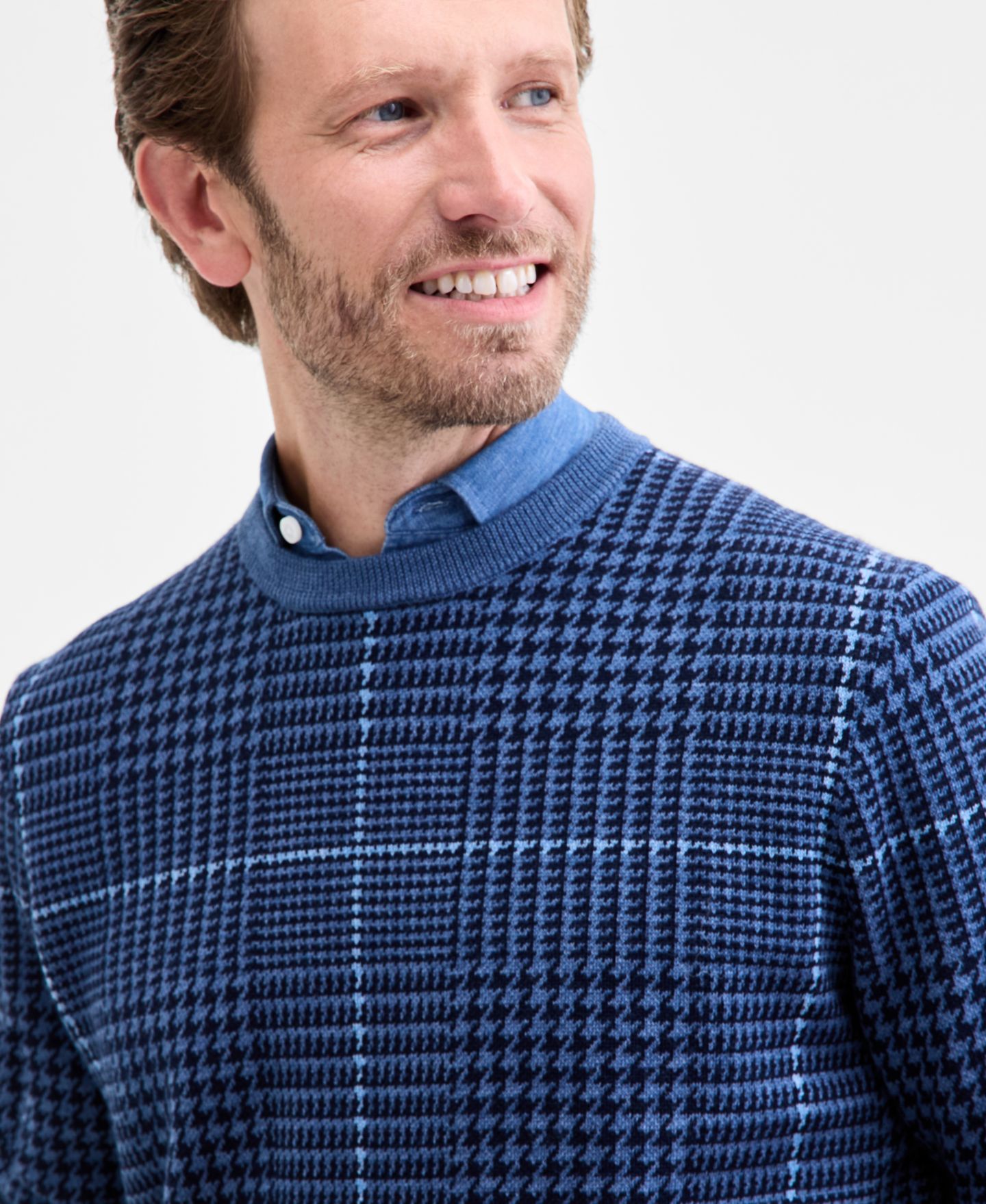 Мужской свитер Club Room Pattern Merino, цвет: Синий клетчатый — фото 3