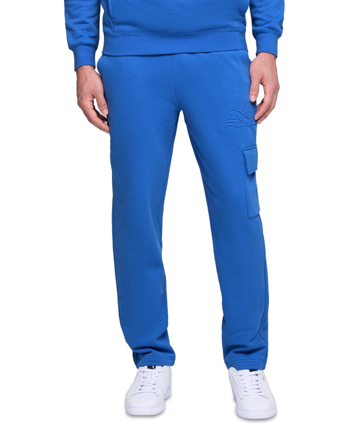 Puma Men's Ess Regular-fit Logo Embossed Fleece Cargo Pants In Blue