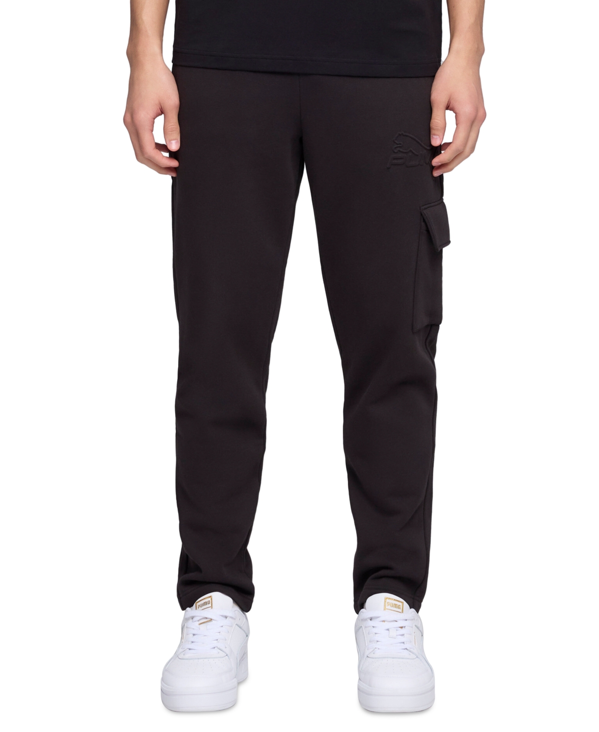 Puma Men's Ess Regular-fit Logo Embossed Fleece Cargo Pants In Black