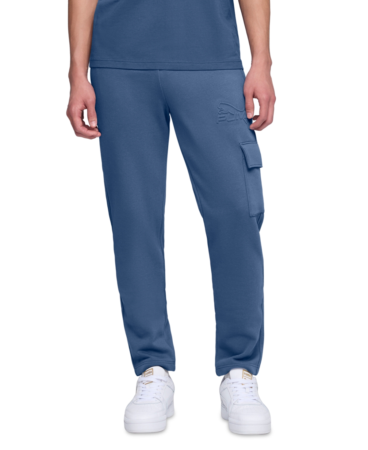 Puma Men's Ess Regular-fit Logo Embossed Fleece Cargo Pants In Blue