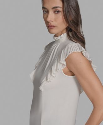 Women's Mock Neck Knit Flutter-Sleeve Top