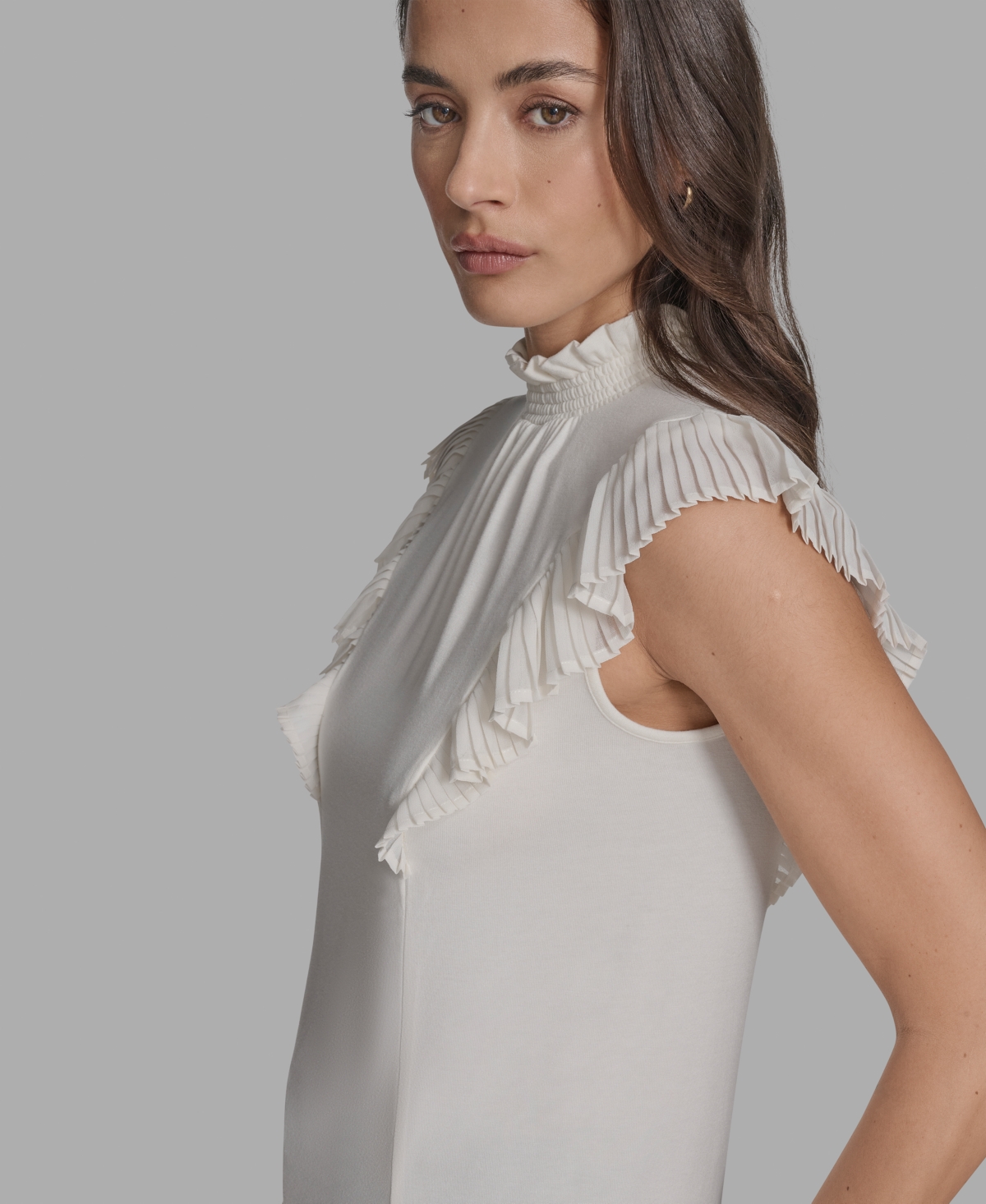 Bcbg Women's Mock Neck Knit Flutter-sleeve Top In White
