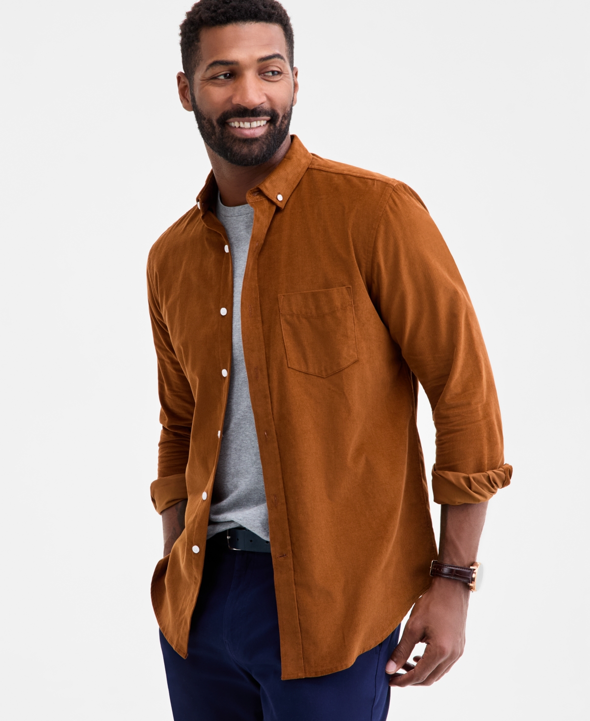 Club Room Men's Glen Plaid Cotton Corduroy Shirt, Macy's Exclusive