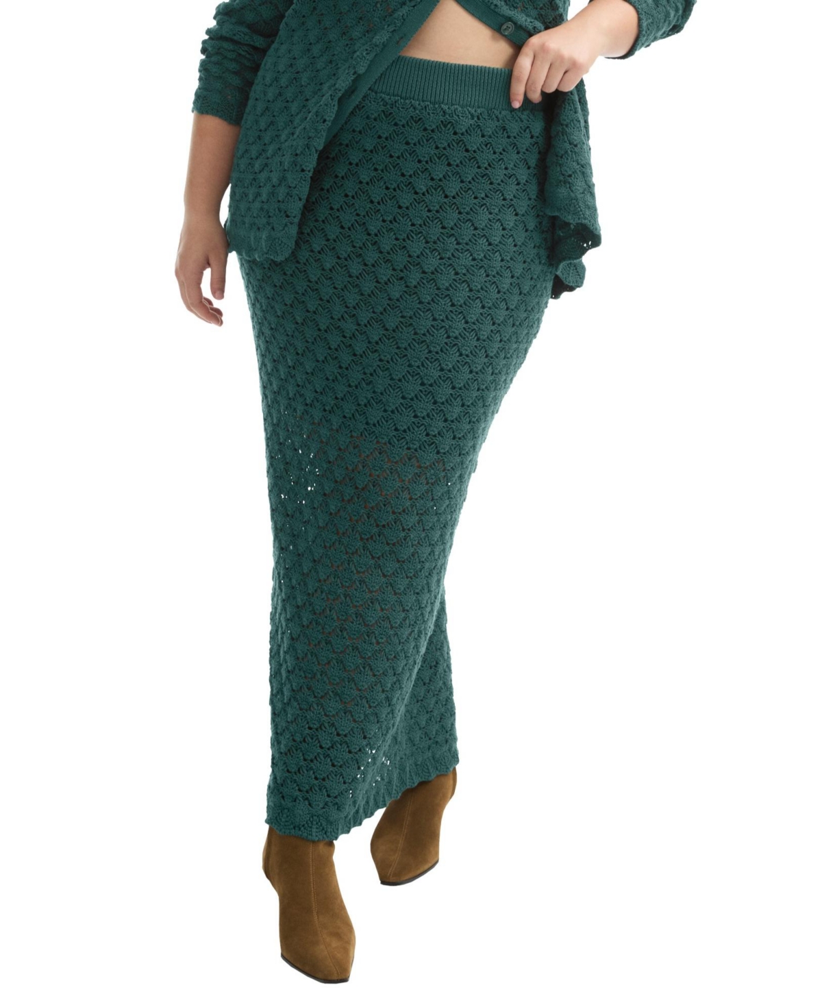 Women's June + Vie Crochet Column Skirt - Dark pine green