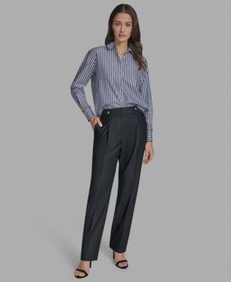 BCBG - Women's Striped Rhinestone-Cuff Shirt