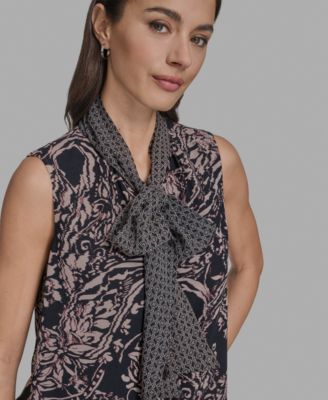 Women's Printed Sleeveless Tie-Neck Blouse