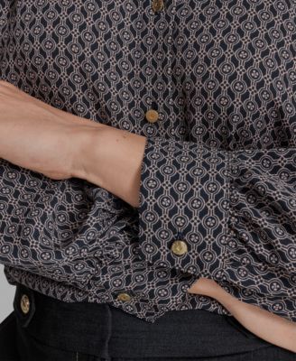 Women's Printed Ruffled V-Neck Blouse