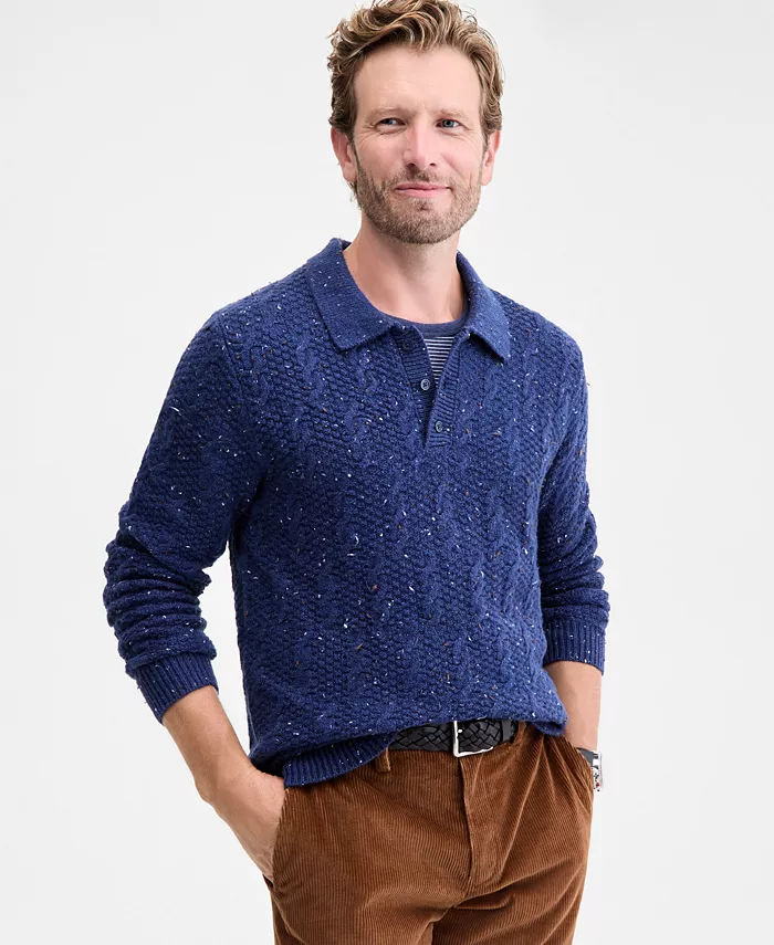 Men's Donegal Cable-Knit Polo Sweater