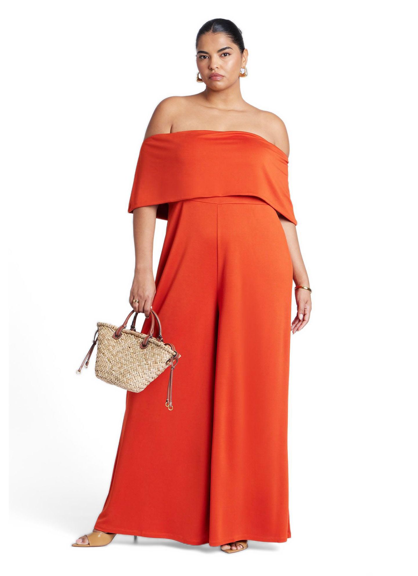 Женский комбинезон ELOQUII Plus Size Off Shoulder Jumpsuit, цвет: Autumn — фото 2