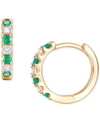 Macy's - Emerald (1/6 ct. t.w.) & Diamond Accent Small Hoop Earrings in 14k Gold, 0.75" (Also in Ruby & Sapphire)